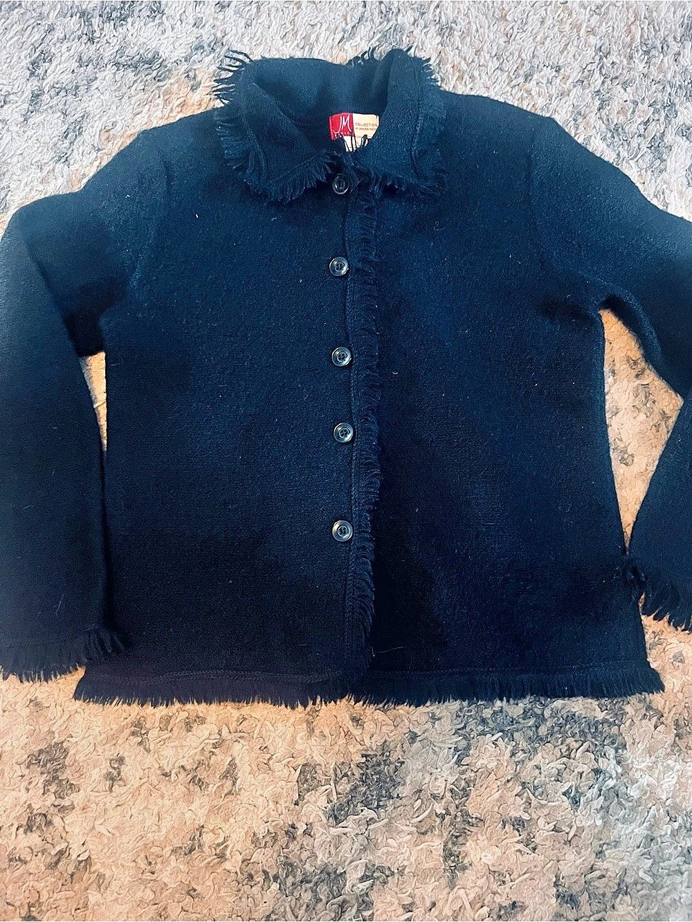 JM Collection by JM Collection Black Fringed Wool cardigan Size Small petite